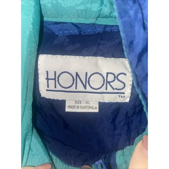 Vintage Honors Color Block Windbreaker Men’s Size XL Green Navy Hood 90’s - Picture 6 of 8